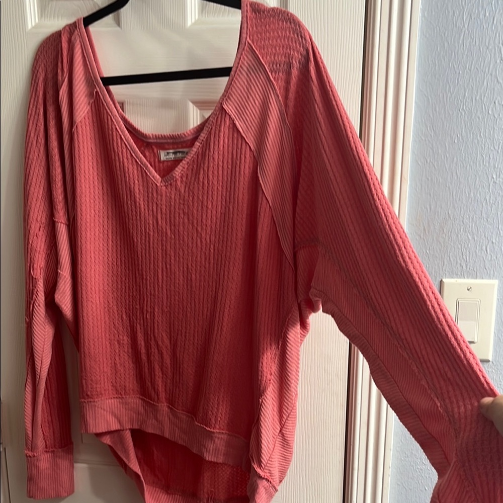 Free People Coral V-Neck Sweater